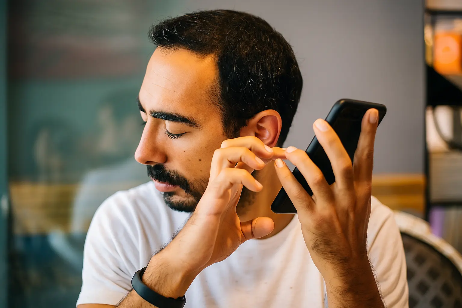 User on a phone using mobile with screen reader